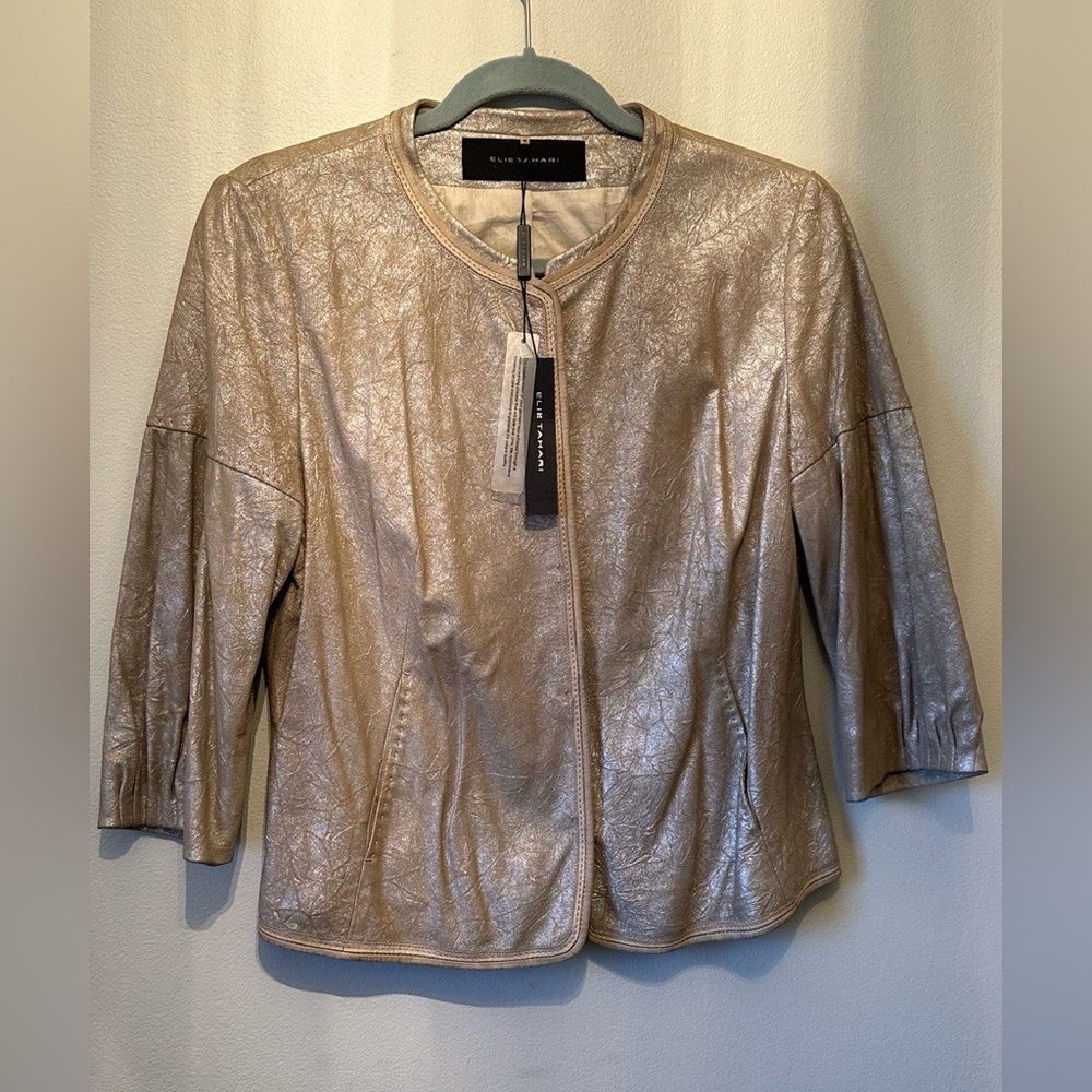 Elie Tahari Buttery Genuine Leather Lambskin Jacket Gold Painted NWOT Sz: Medium
